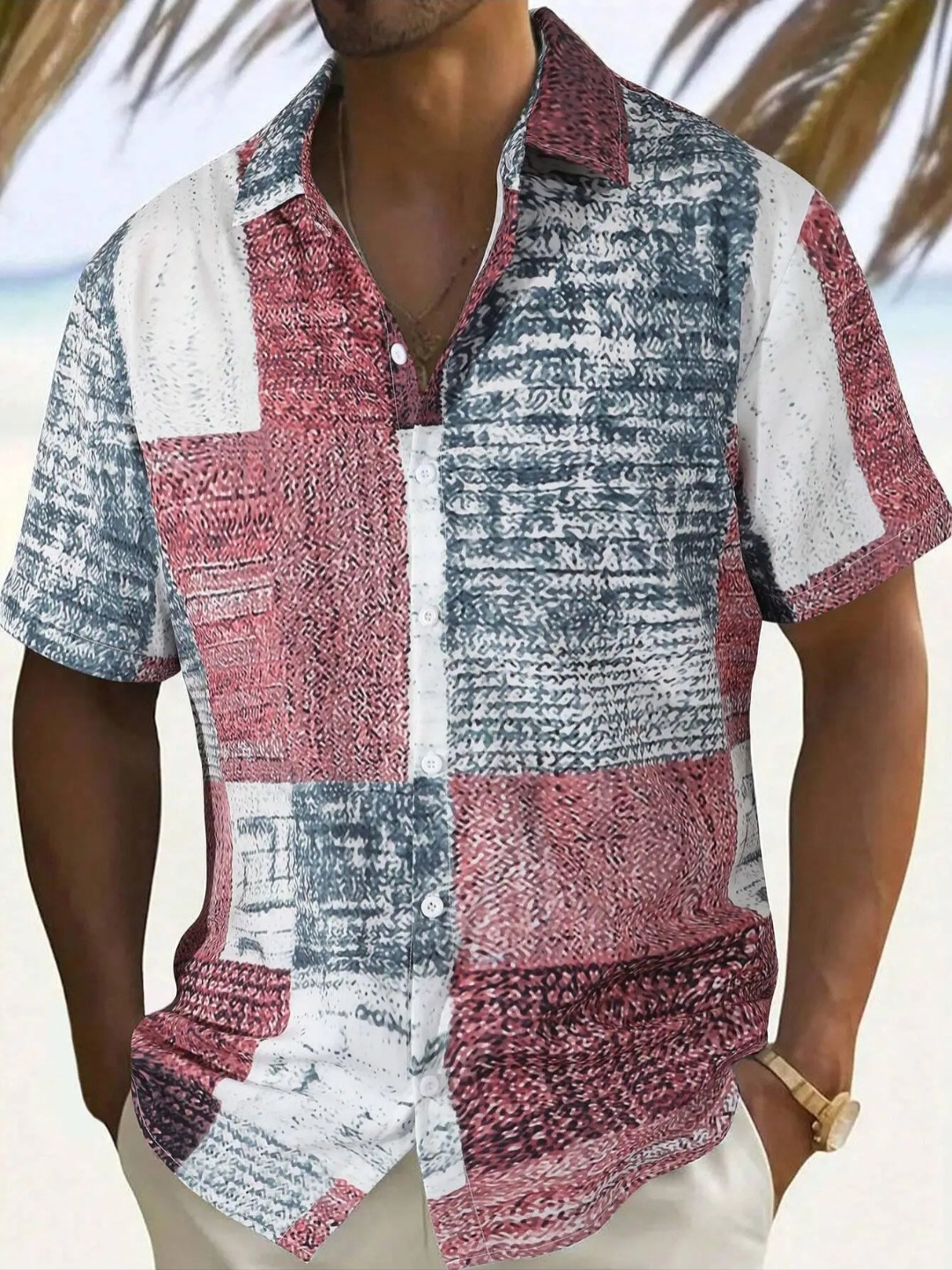 Chemise Homme à Manches Courtes – Imprimé Géométrique, Élégante & Respirante