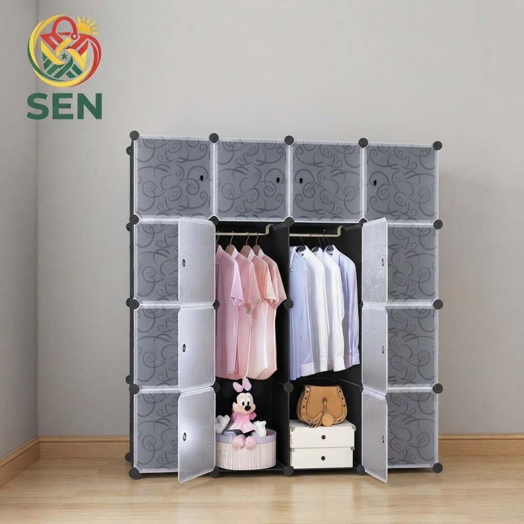 Armoire Modulaire 4 Battants avec Rangement Chaussures Intégré - En Plastique