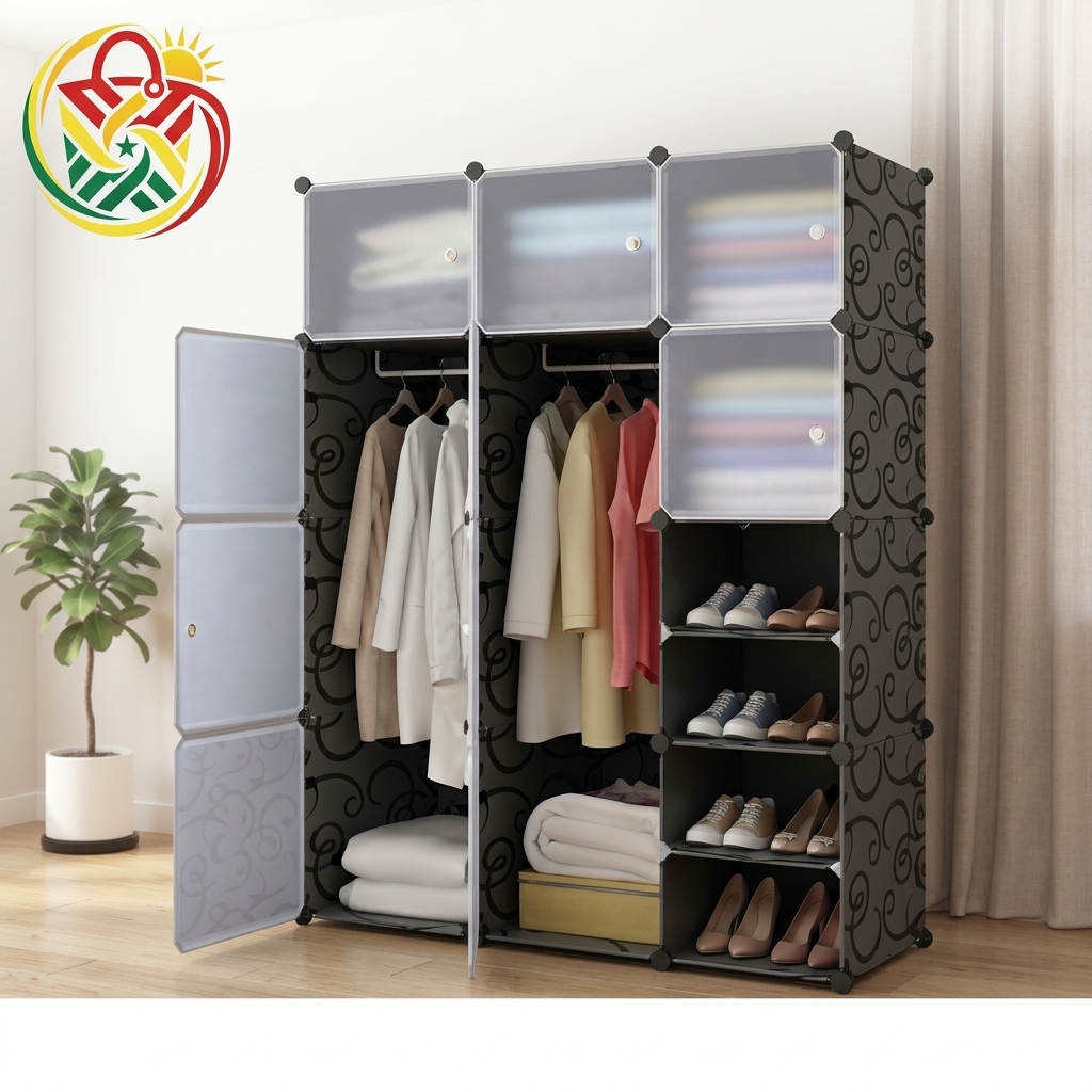 Armoire Modulaire 3 Battants avec Rangement Chaussures Intégré - En Plastique